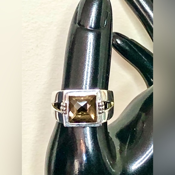 MICHAEL DAWKINS Smokey Quartz Sterling Silver Faceted Checkerboard Cut Ring Sz9 - Picture 6 of 16